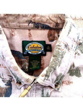 Vintage Cabelas Flannel Shirt Mens XLT XL Tall Deer Hunting Print Chamois Cotton